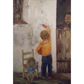 Niño pintando en la pared
